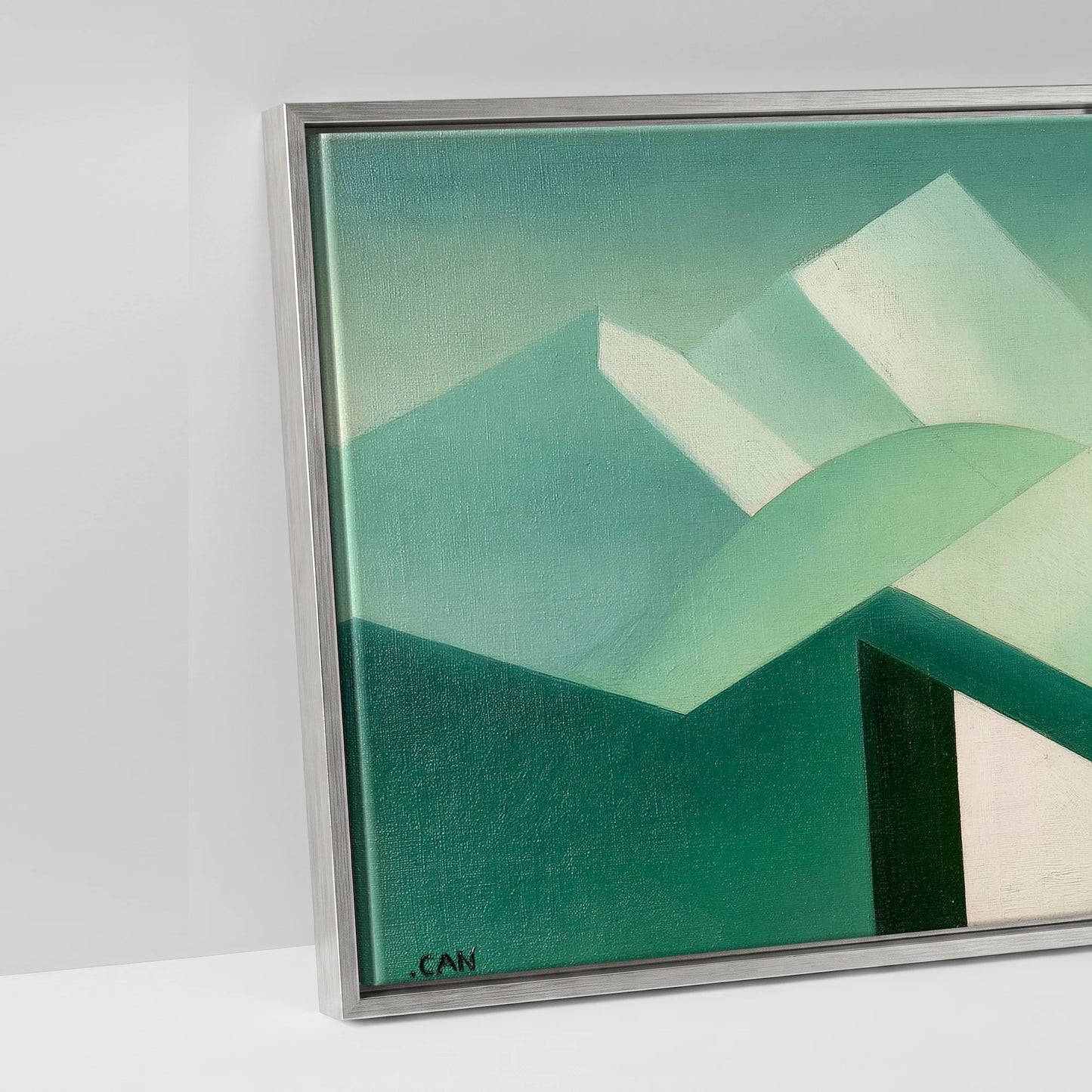 Structured Jade Equine - artwork detail in an antique silver float frame
