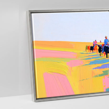 Painted Western Range - artwork detail in an antique silver float frame