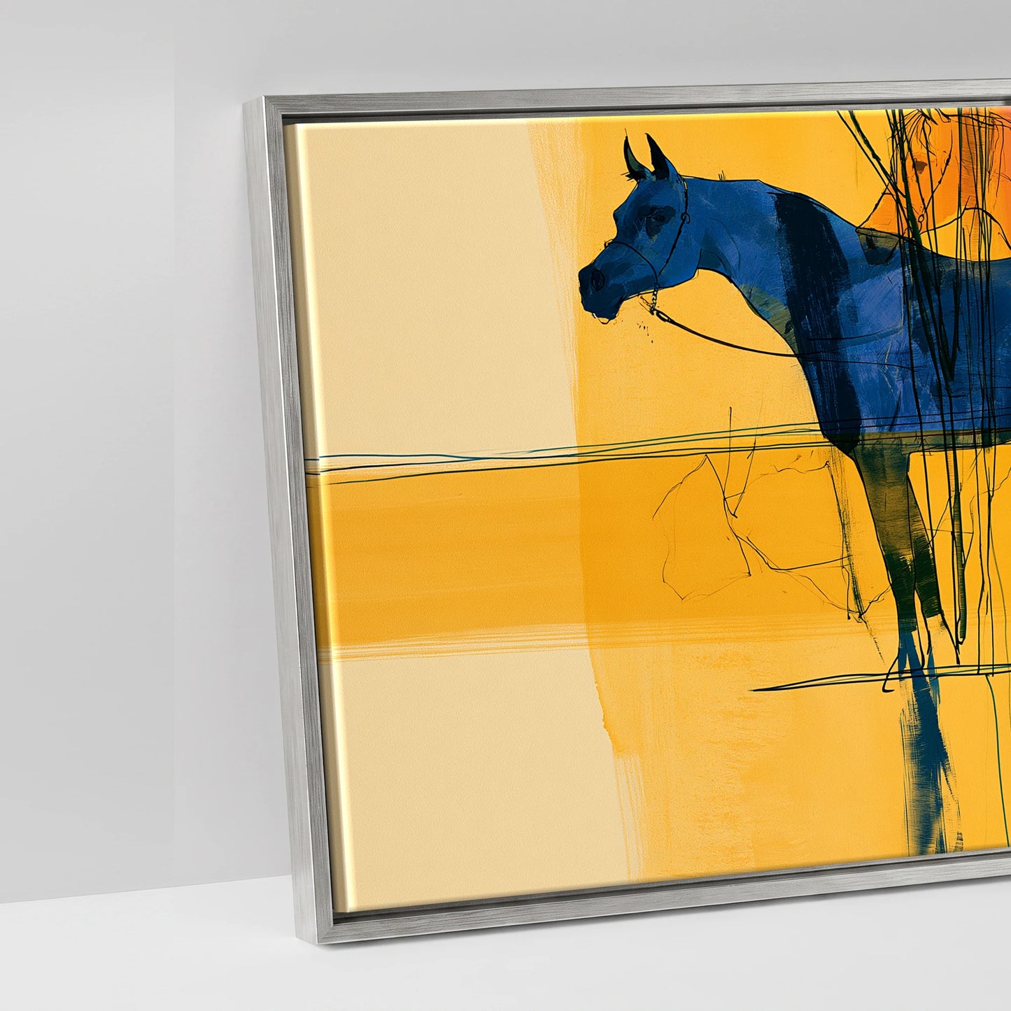 Cobalt and Gold Mirage - artwork detail in an antique silver float frame
