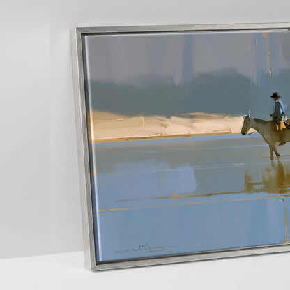 Sunlit River Crossing - artwork detail in an antique silver float frame