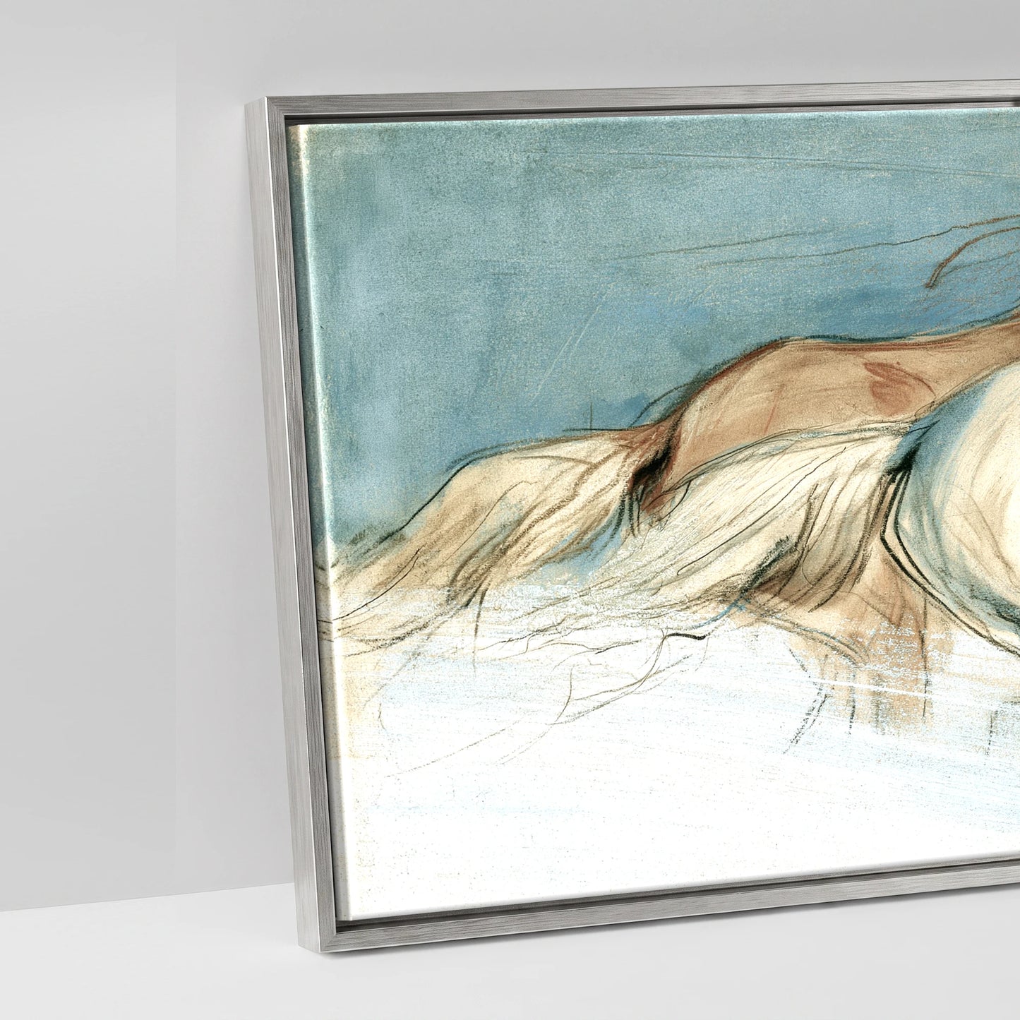 Teal Wash Gallop Study - artwork detail in an antique silver float frame