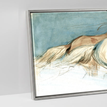 Teal Wash Gallop Study - artwork detail in an antique silver float frame