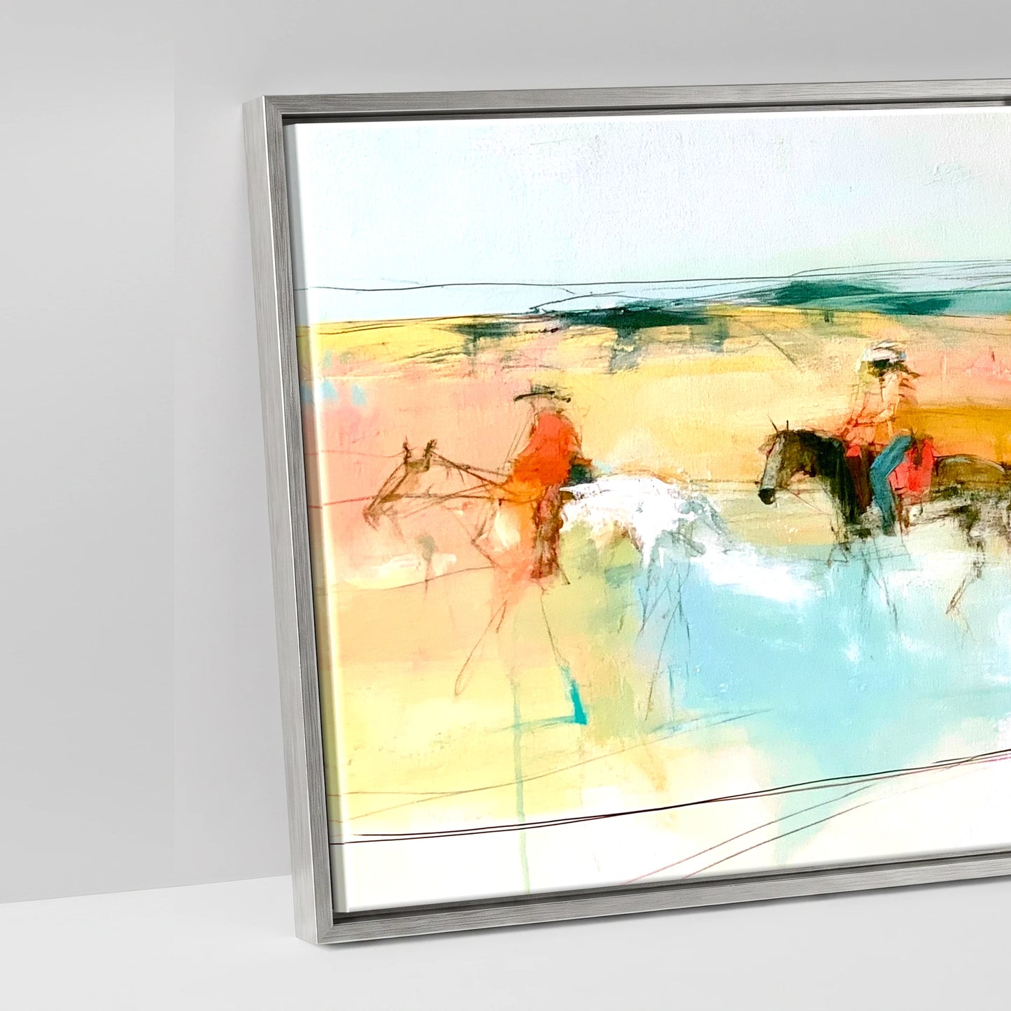 Vibrant Coastal Ride - artwork detail in an antique silver float frame