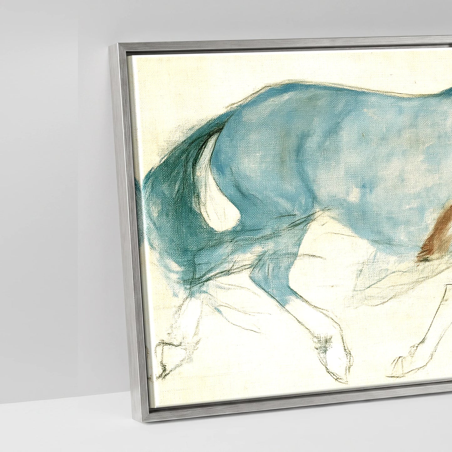 Azure Mare and Foal - artwork detail in an antique silver float frame