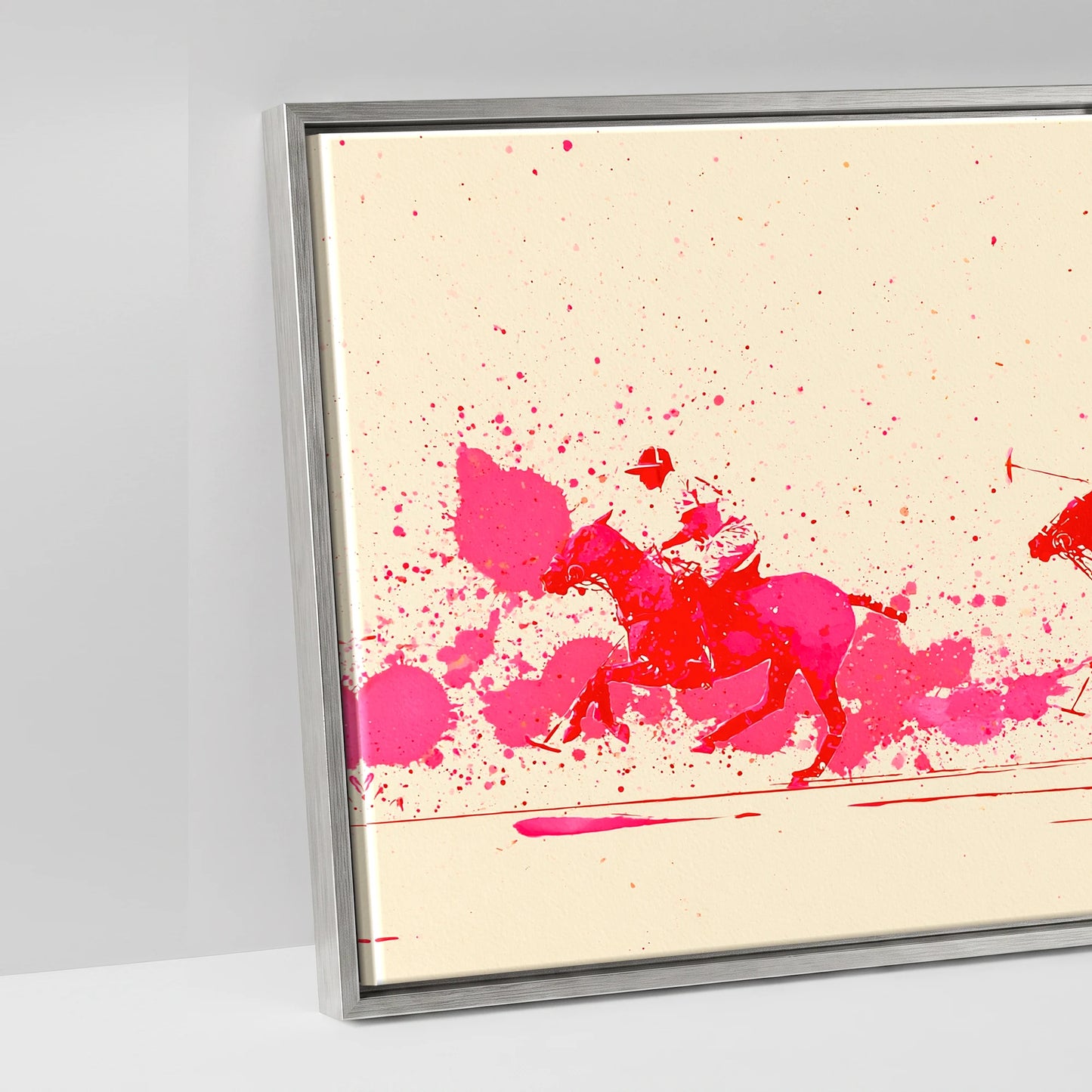 Vivid Polo Pursuit - artwork detail in an antique silver float frame