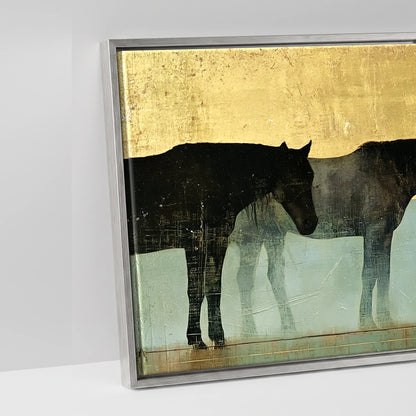 Gilded Equine Shadows - artwork detail in an antique silver float frame