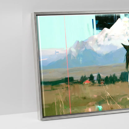 Midnight Coat Beneath Peaks - artwork detail in an antique silver float frame