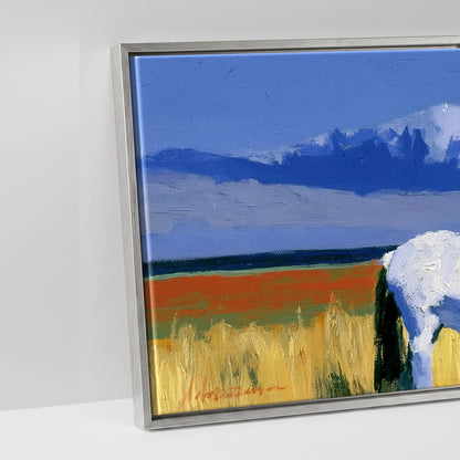 Vibrant Alpine Pasture - artwork detail in an antique silver float frame