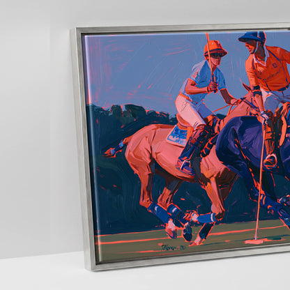 Vibrant Polo Charge - artwork detail in an antique silver float frame
