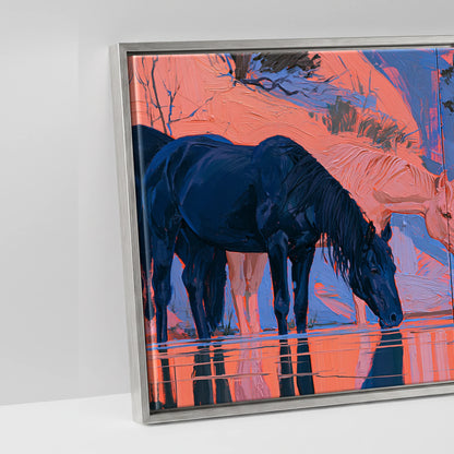 Indigo Herd in Winter Light - artwork detail in an antique silver float frame