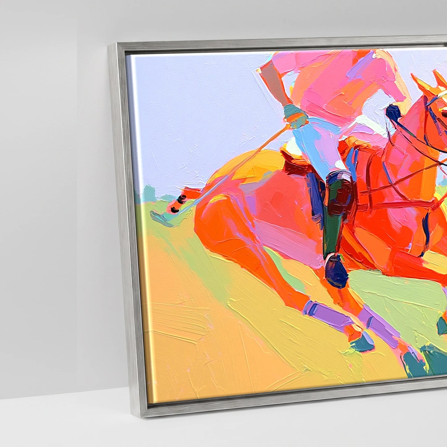 The Polo Charge - artwork detail in an antique silver float frame