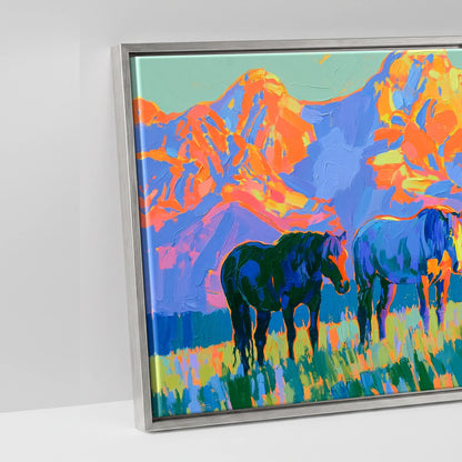 Painted Mountain Pasture - artwork detail in an antique silver float frame