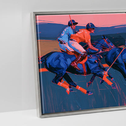 Vibrant Polo Charge - artwork detail in an antique silver float frame
