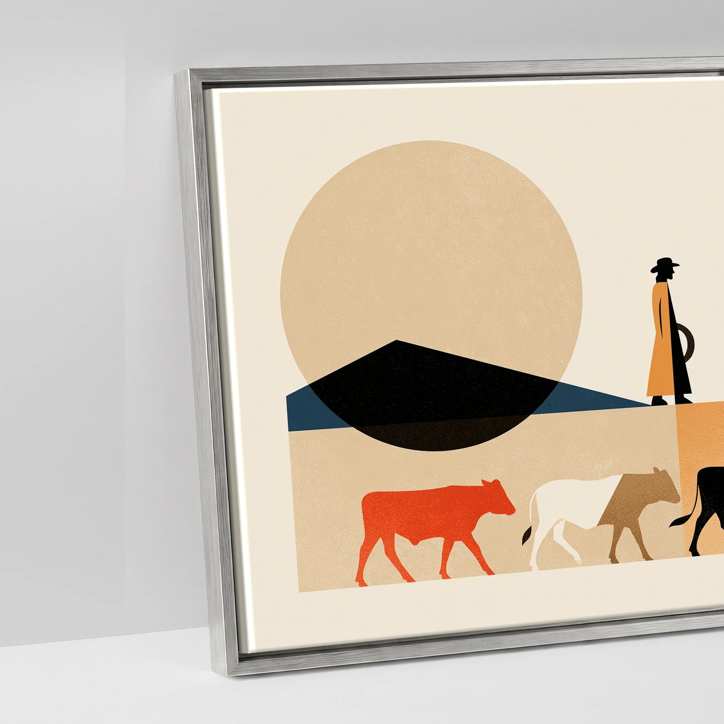 The Drover's Line - artwork detail in an antique silver float frame