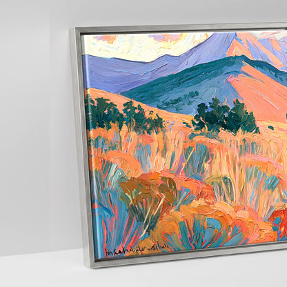 Vibrant Painted Pasture - artwork detail in an antique silver float frame