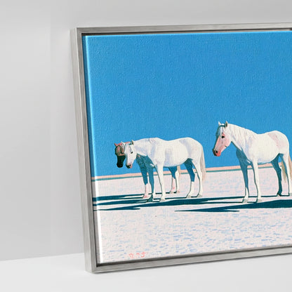 Silent Greys Beneath Azure - artwork detail in an antique silver float frame