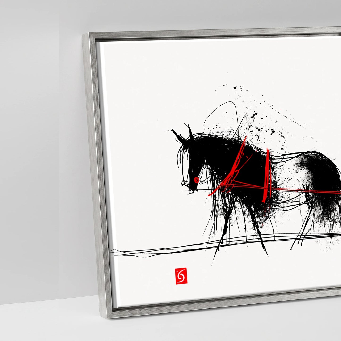 Crimson Ink Drive - artwork detail in an antique silver float frame