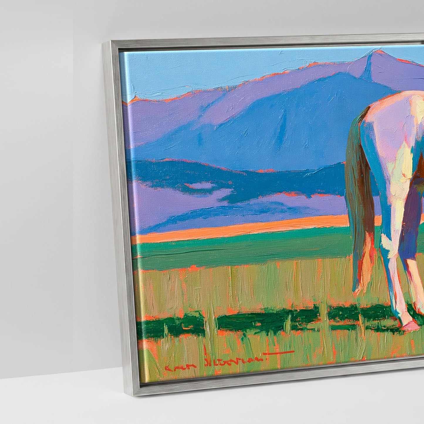 Vivid Mountain Pasture - artwork detail in an antique silver float frame