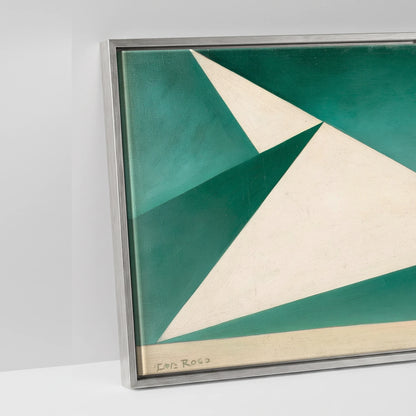 Geometric Green Striding Horse - artwork detail in an antique silver float frame