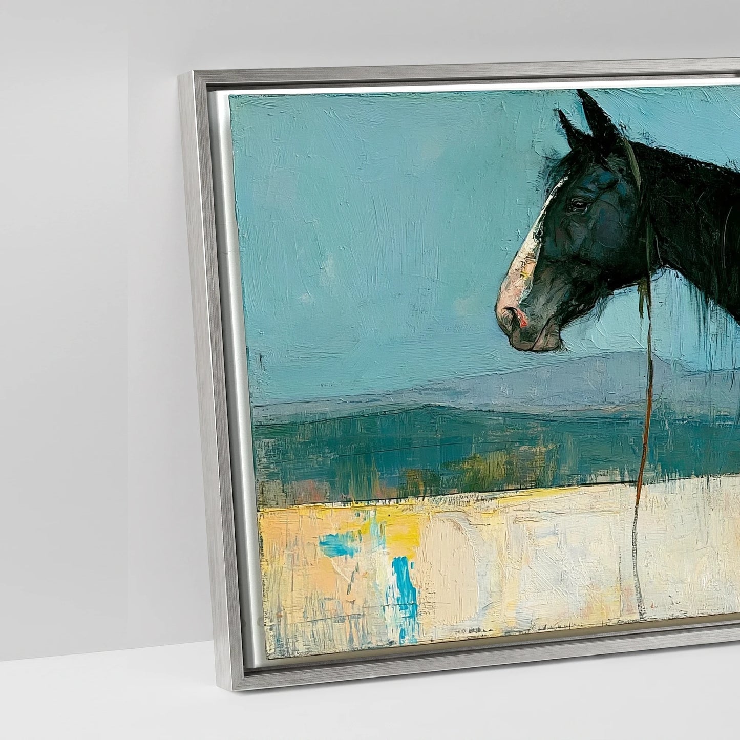Shadows on the Teal Horizon - artwork detail in an antique silver float frame