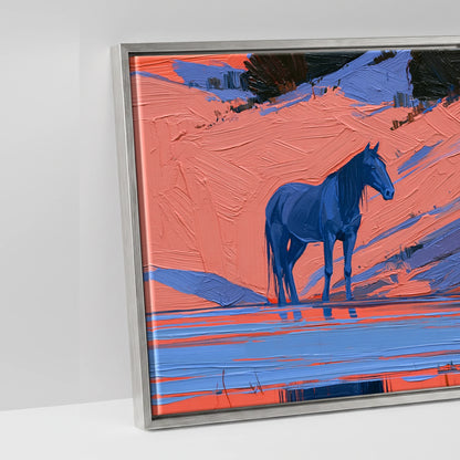 Indigo and Coral Herd - artwork detail in an antique silver float frame