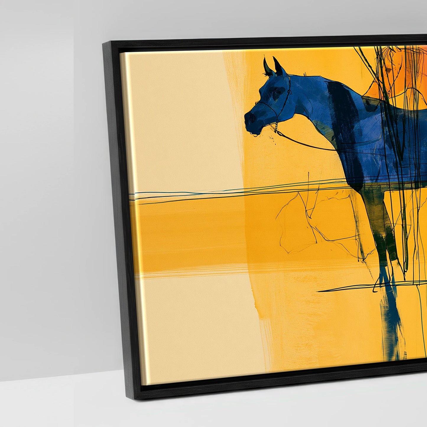 Cobalt and Gold Mirage - artwork detail in a black float frame