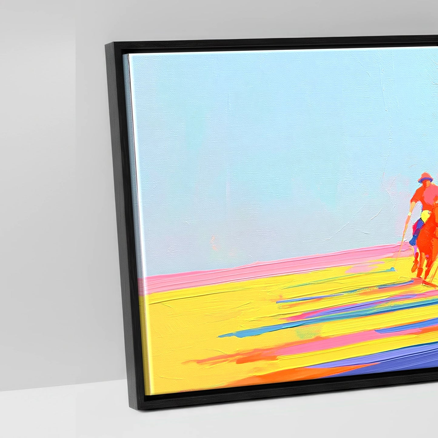 Technicolour Polo Charge - artwork detail in a black float frame
