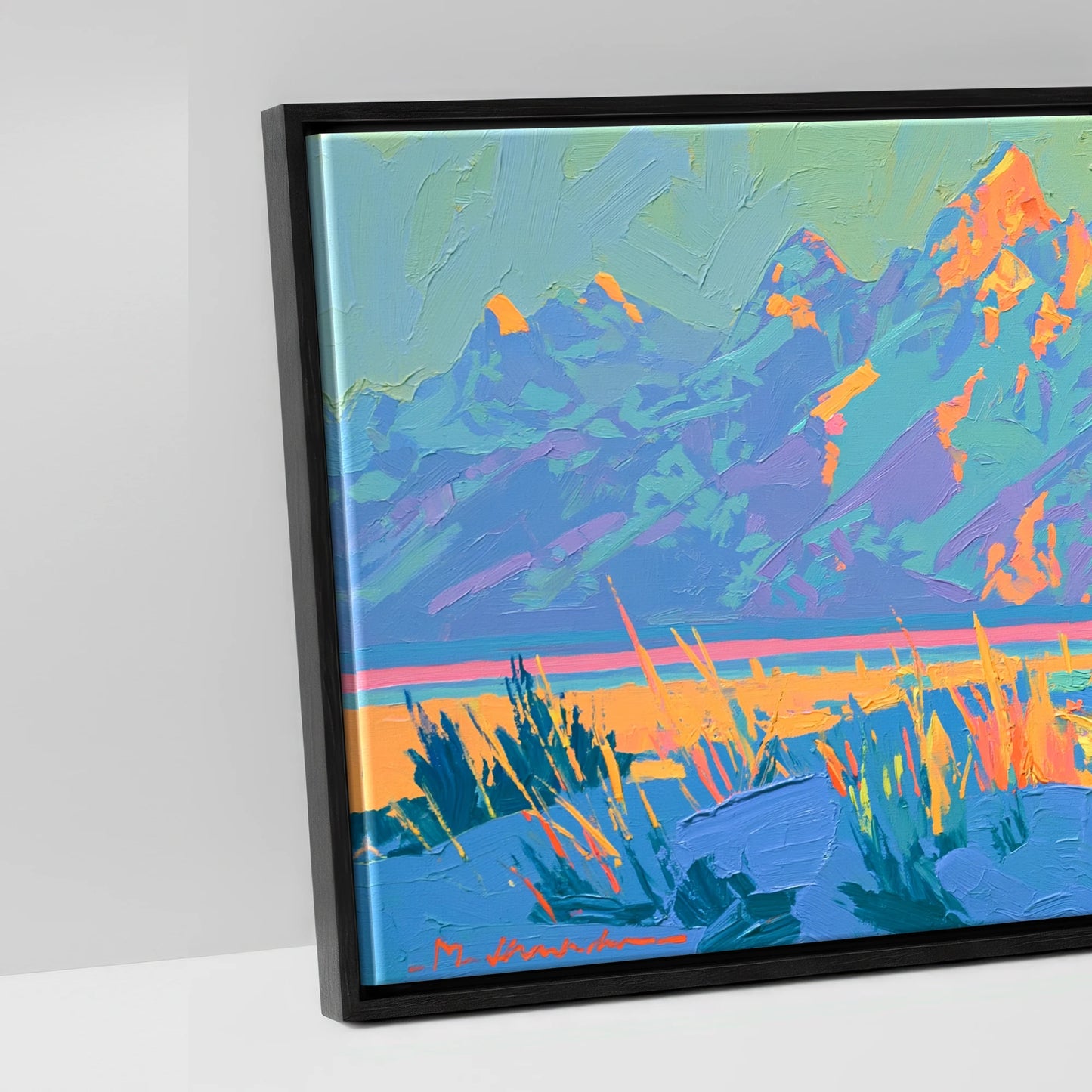 Wild Cobalt Range - artwork detail in a black float frame