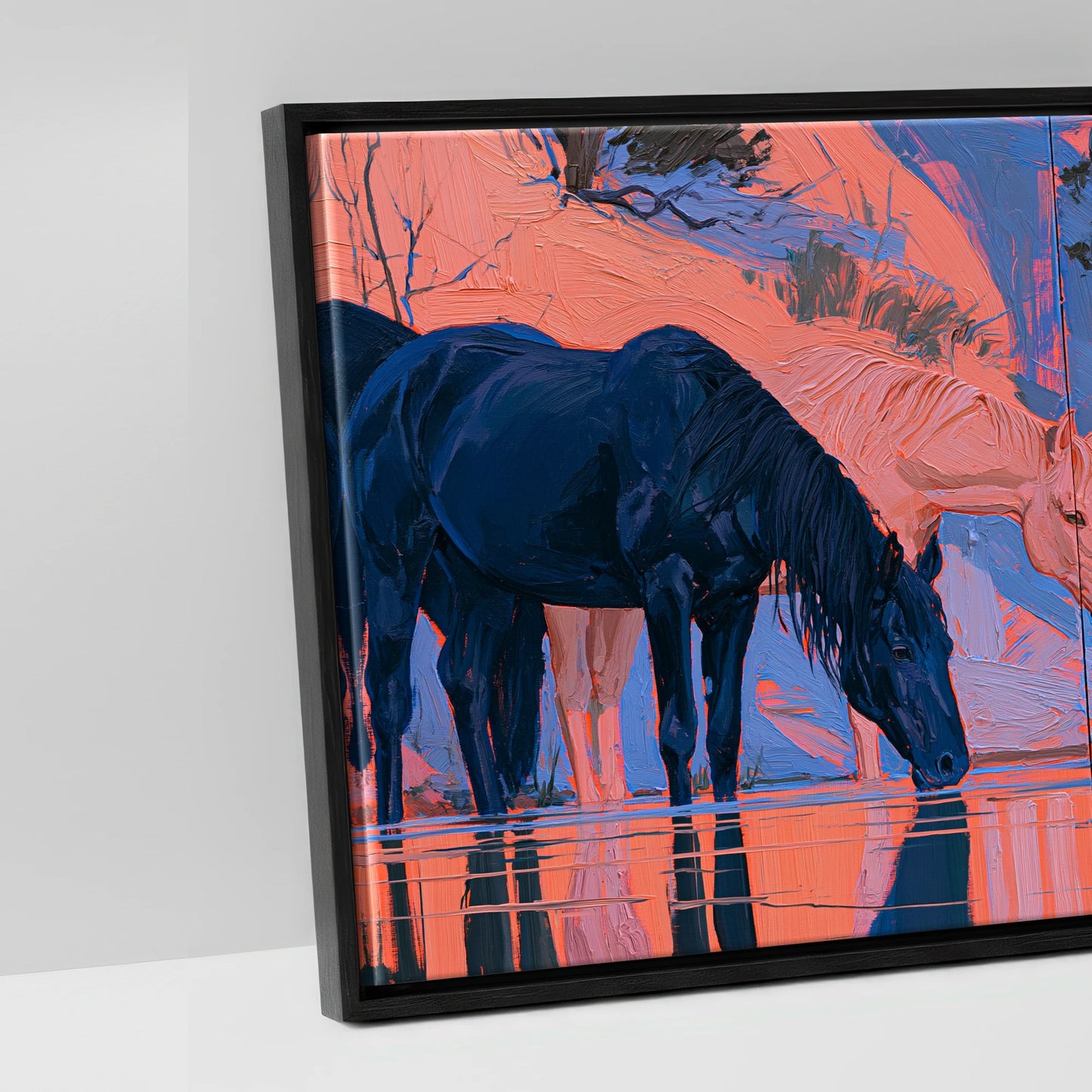 Indigo Herd in Winter Light - artwork detail in a black float frame