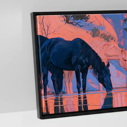Indigo Herd in Winter Light - artwork detail in a black float frame