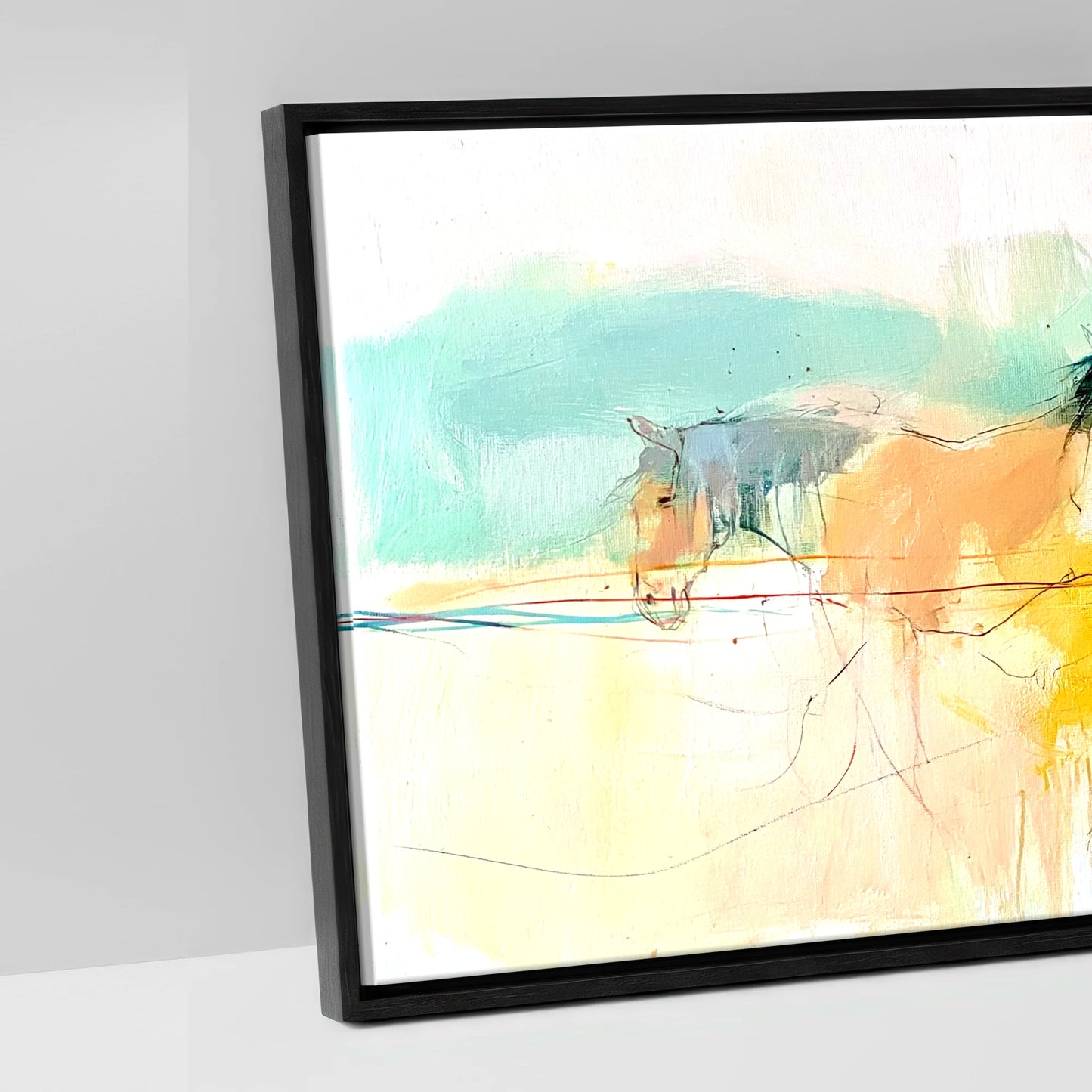Vibrant Equine Horizon - artwork detail in a black float frame