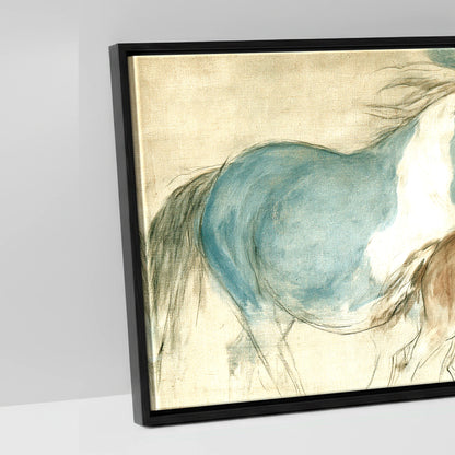 Teal and Parchment Herd - artwork detail in a black float frame