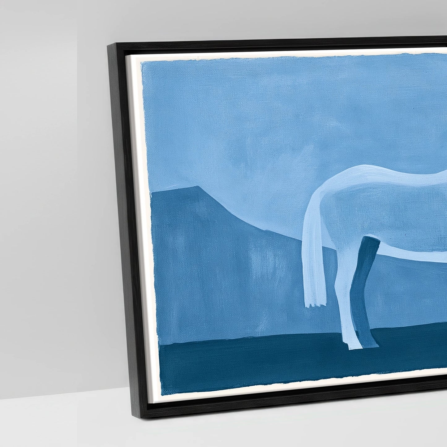 Azure Mountain Stillness - artwork detail in a black float frame