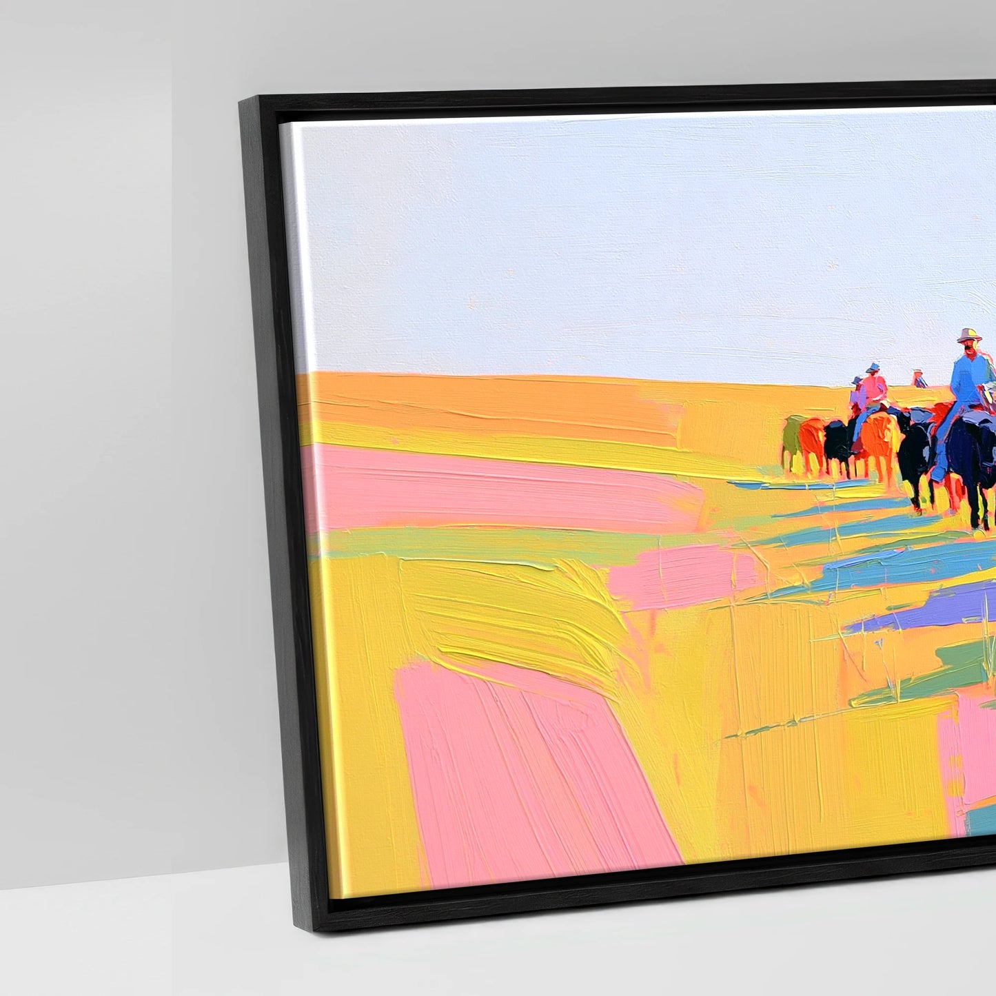 Painted Western Range - artwork detail in a black float frame
