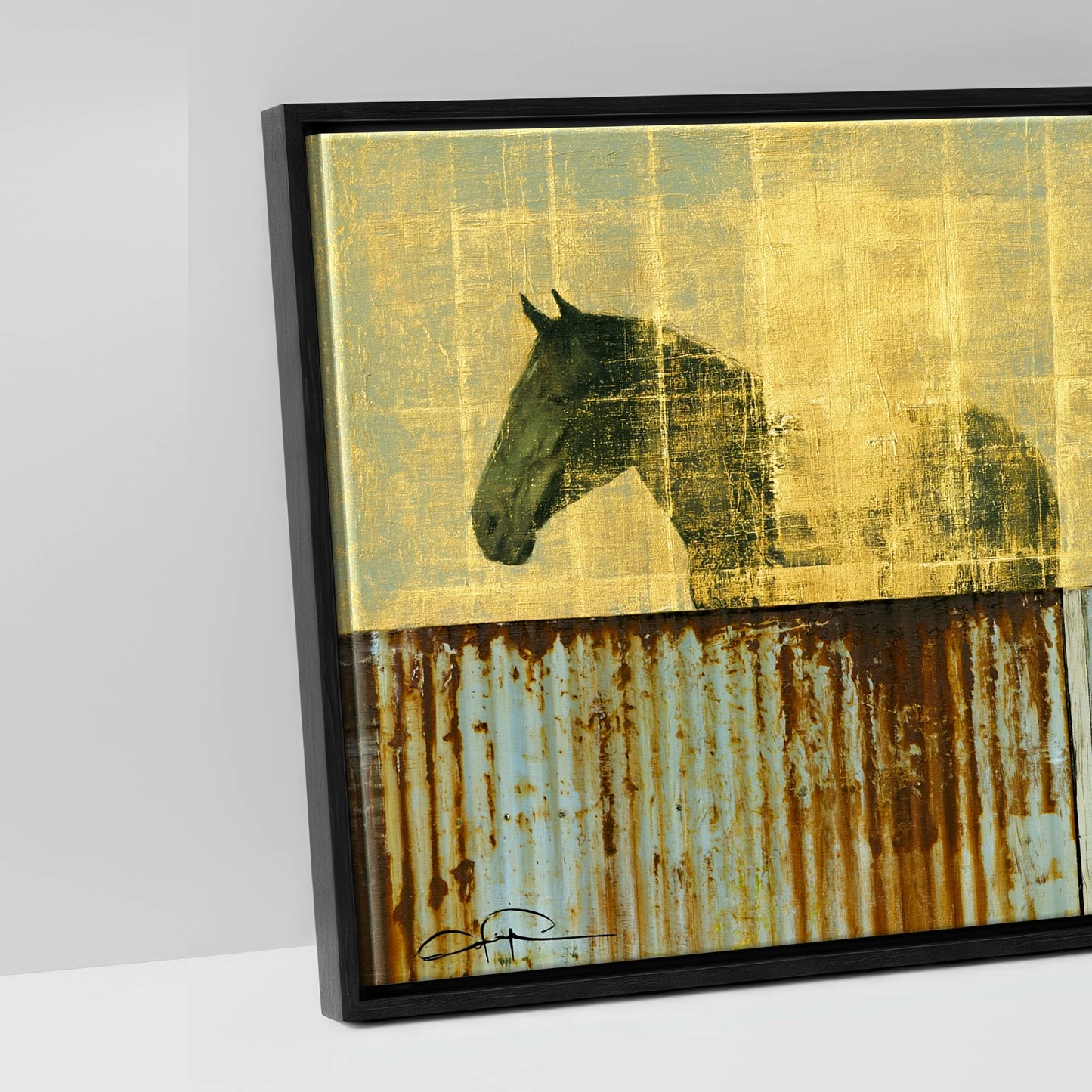 Golden Yard Watch - artwork detail in a black float frame