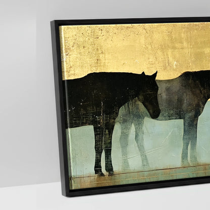 Gilded Equine Shadows - artwork detail in a black float frame