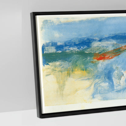 Cobalt and Crimson Canter - artwork detail in a black float frame