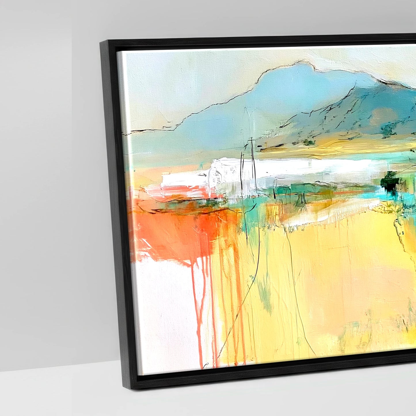 Vibrant Equine Horizon - artwork detail in a black float frame
