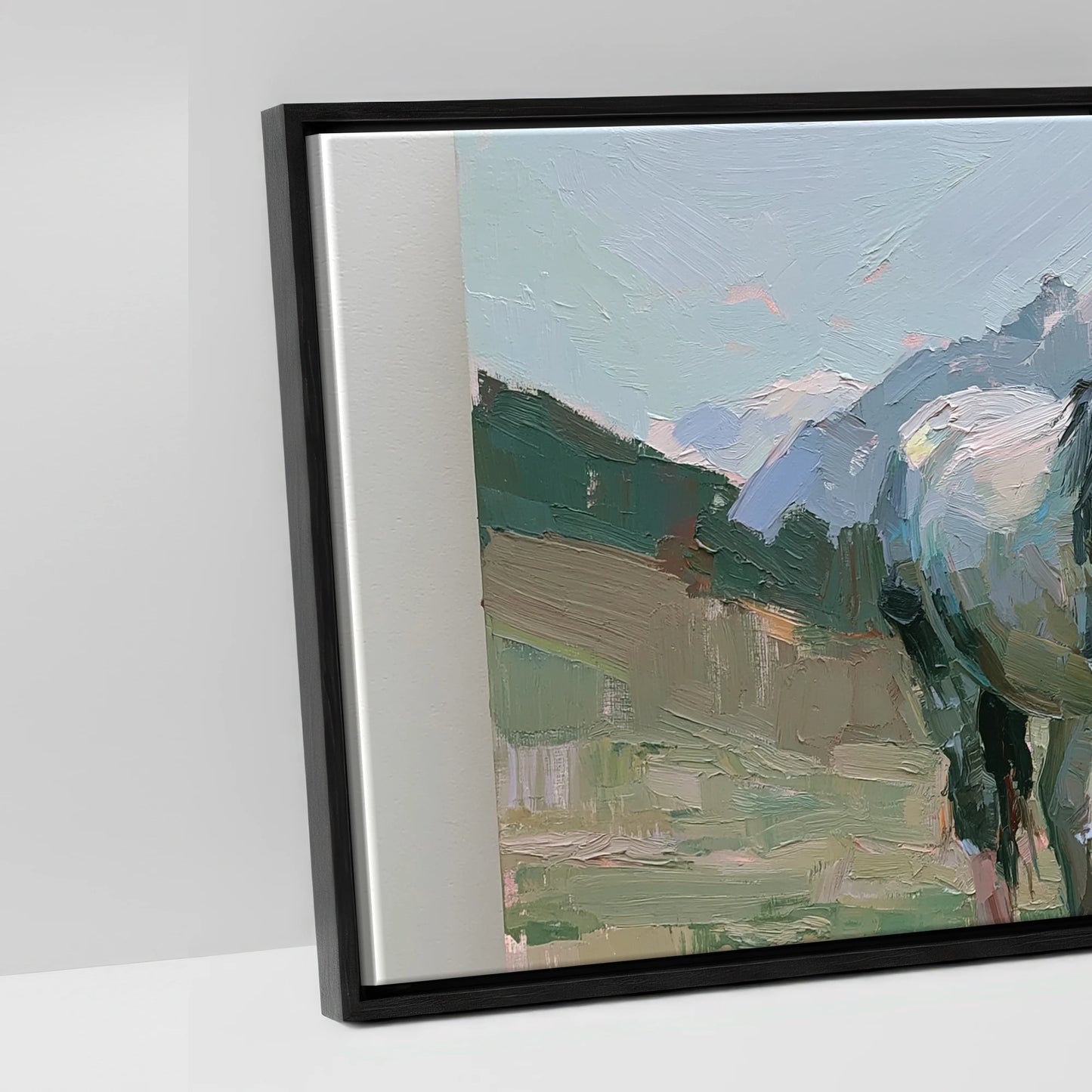 Pastures Beneath the Peaks - artwork detail in a black float frame
