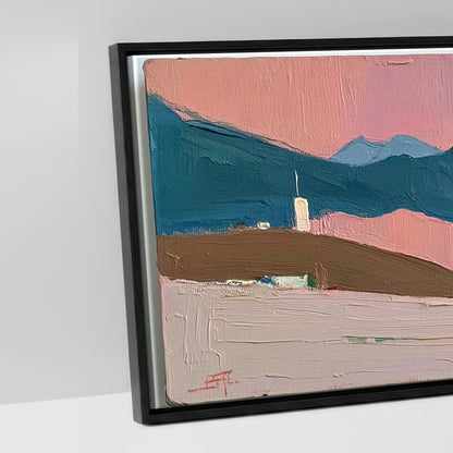 Rose and Teal Horizon - artwork detail in a black float frame