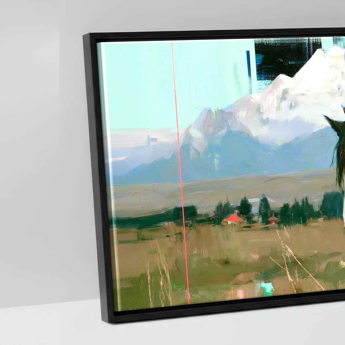 Midnight Coat Beneath Peaks - artwork detail in a black float frame