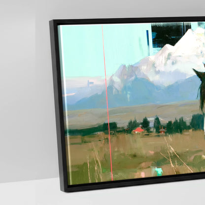 Midnight Coat Beneath Peaks - artwork detail in a black float frame