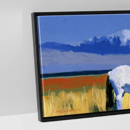 Vibrant Alpine Pasture - artwork detail in a black float frame