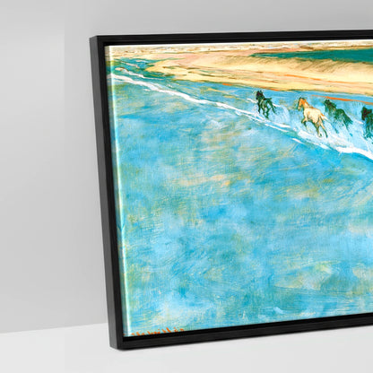 Azure Surf Gallop - artwork detail in a black float frame