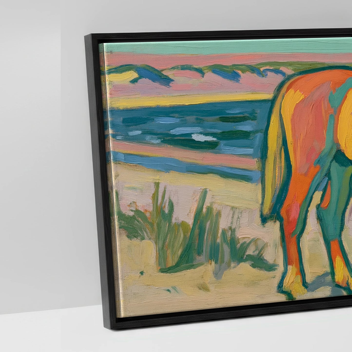 Vibrant Coastal Equine - artwork detail in a black float frame