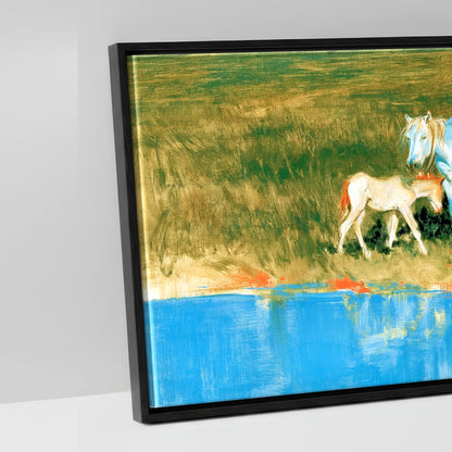 Vivid Waterside Herd - artwork detail in a black float frame