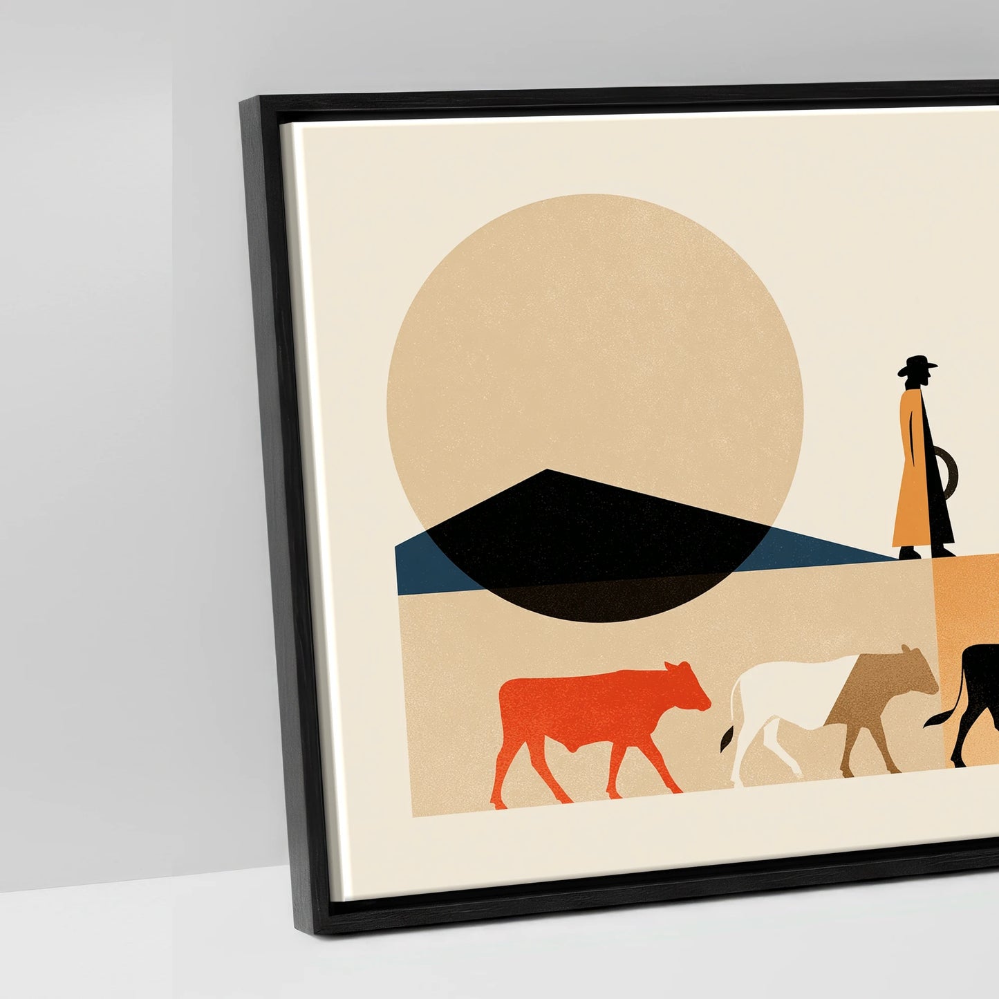The Drover's Line - artwork detail in a black float frame