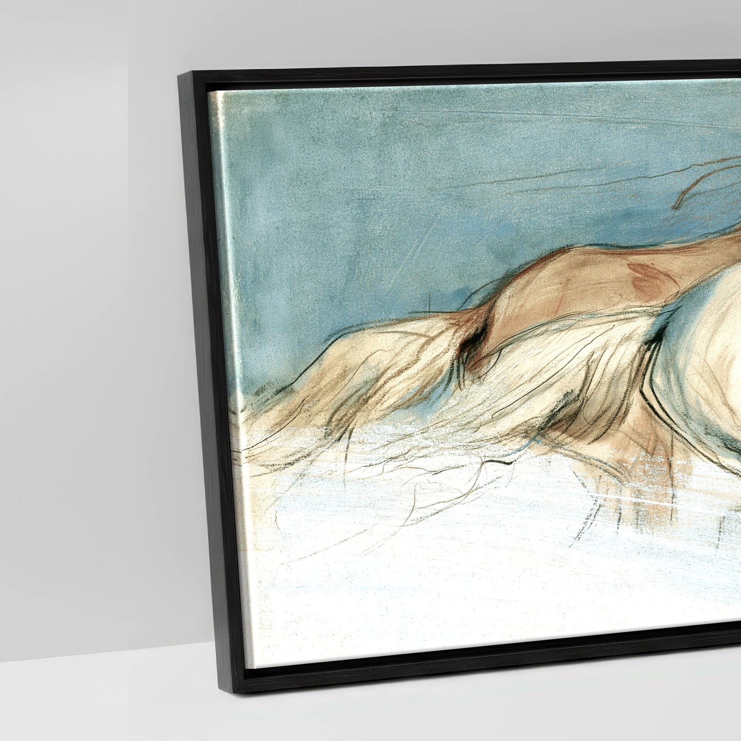 Teal Wash Gallop Study - artwork detail in a black float frame