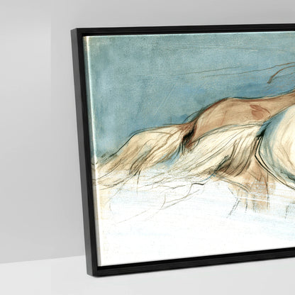 Teal Wash Gallop Study - artwork detail in a black float frame