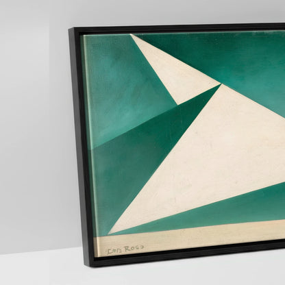 Geometric Green Striding Horse - artwork detail in a black float frame